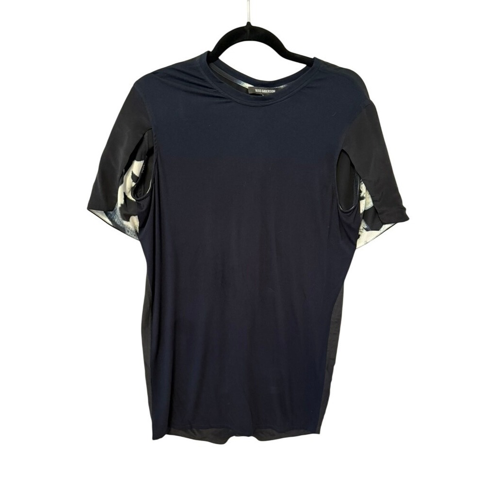 Tess Giberson Black Cap Sleeve TShirt Dress with Abstract Trim Size 4